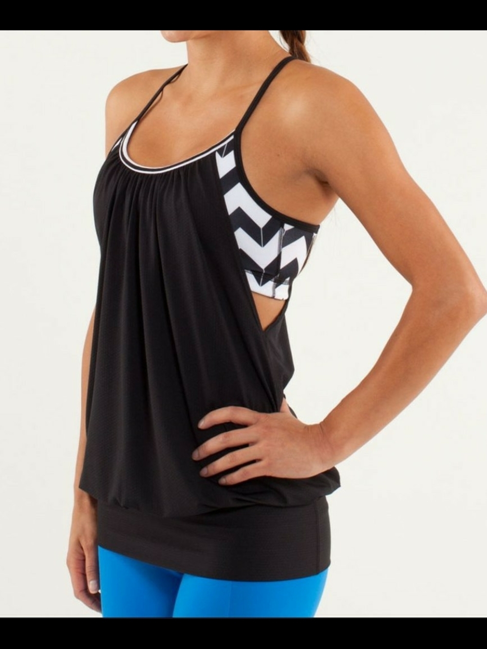 Lululemon Athletica Run For Your Life Black Layer Tank with Chevron Back Detail